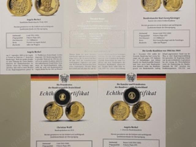 5 Goldmedaillen  Kanzler und Präsidenten  3,2 Gramm 999 Feingold - 1